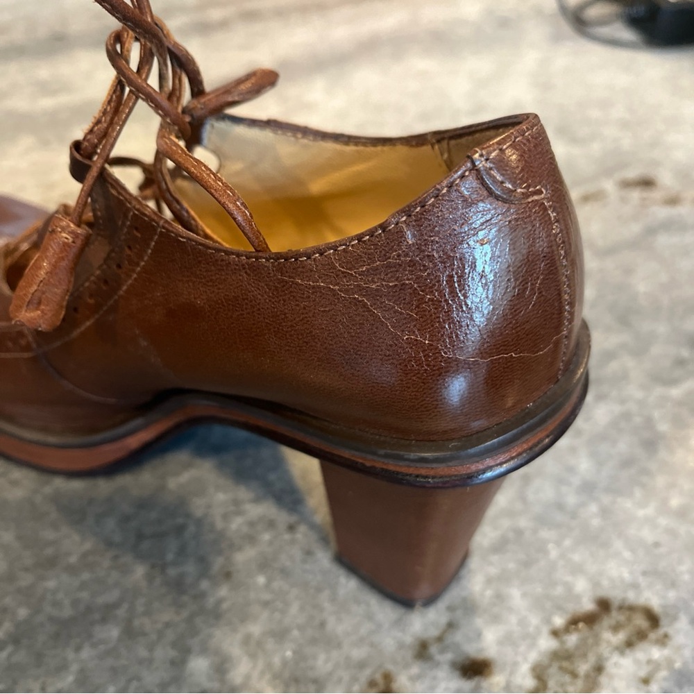 BCBG Lace-Up Baby Doll Block Heel Mary Jane Pumps in Rich Brown 7 1/2 - Picture 5 of 15